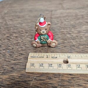 Russ Berrie 3690 Christmas Teddy Bear Mini Ornament Santa Hat Red Sweater Taiwan